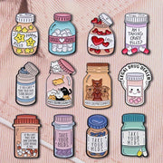 Set of 12 Cartoon Medicine Bottle Brooches Alloy Enamel Jewelry Accessories Gift