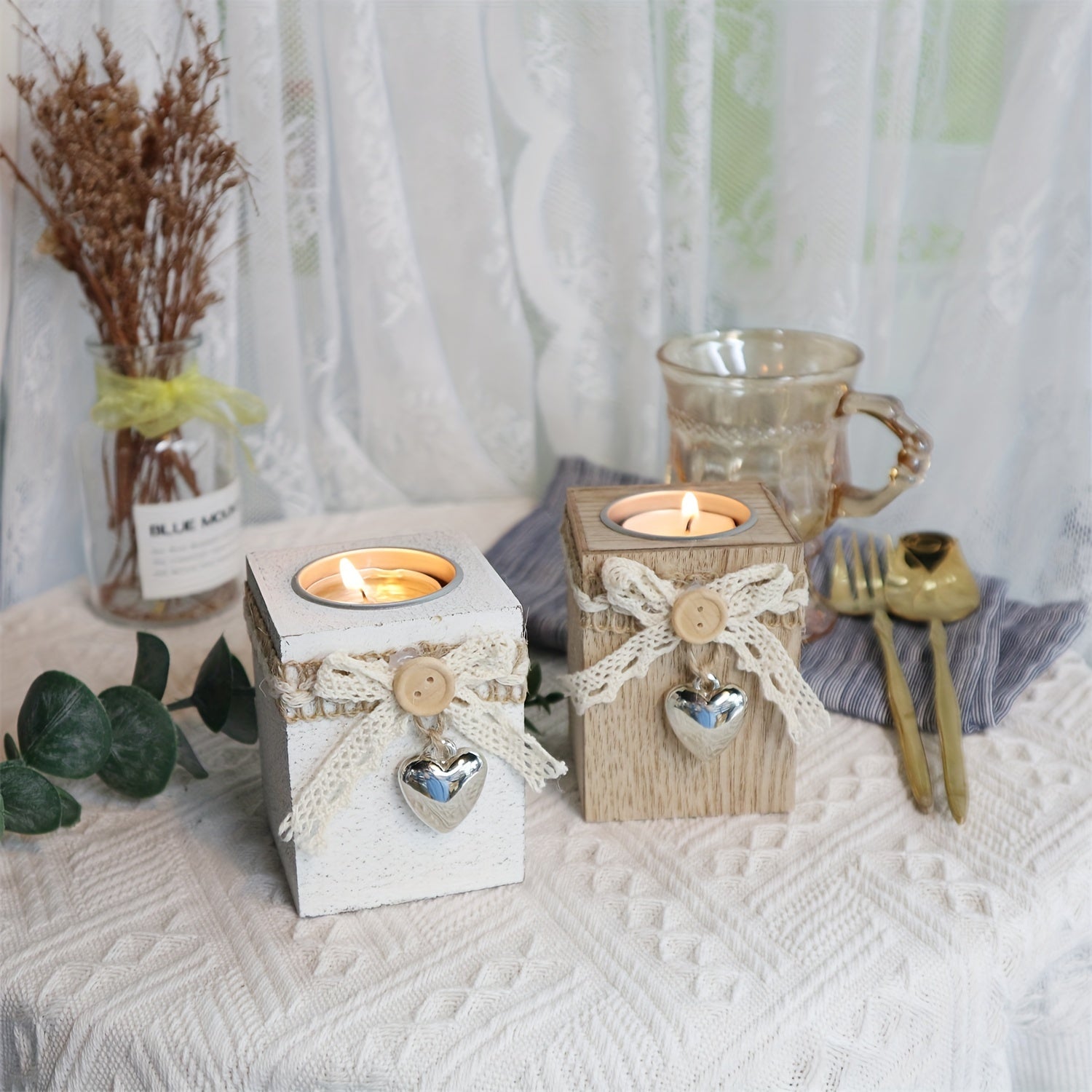 Wooden Candle Holder for Table Decoration, Romantic Atmosphere, Halloween