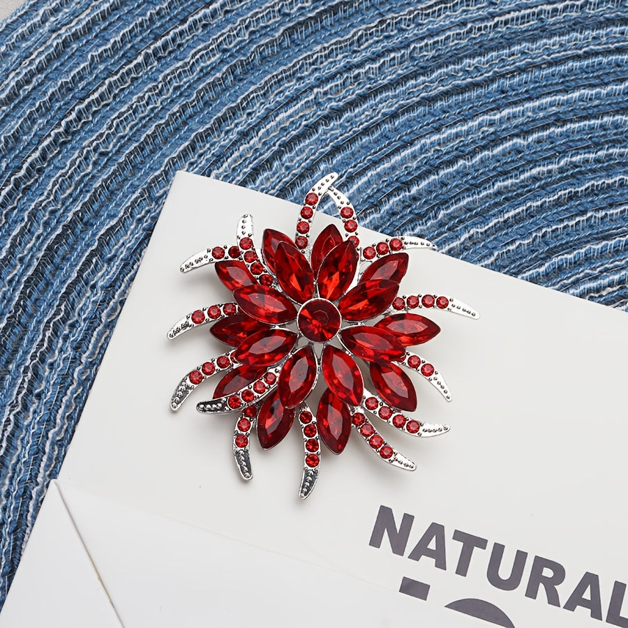 Qadimgi to'q sariq kristalli brosh pin, rhinestones va shisha noaniq shakl bilan, ayollar uchun