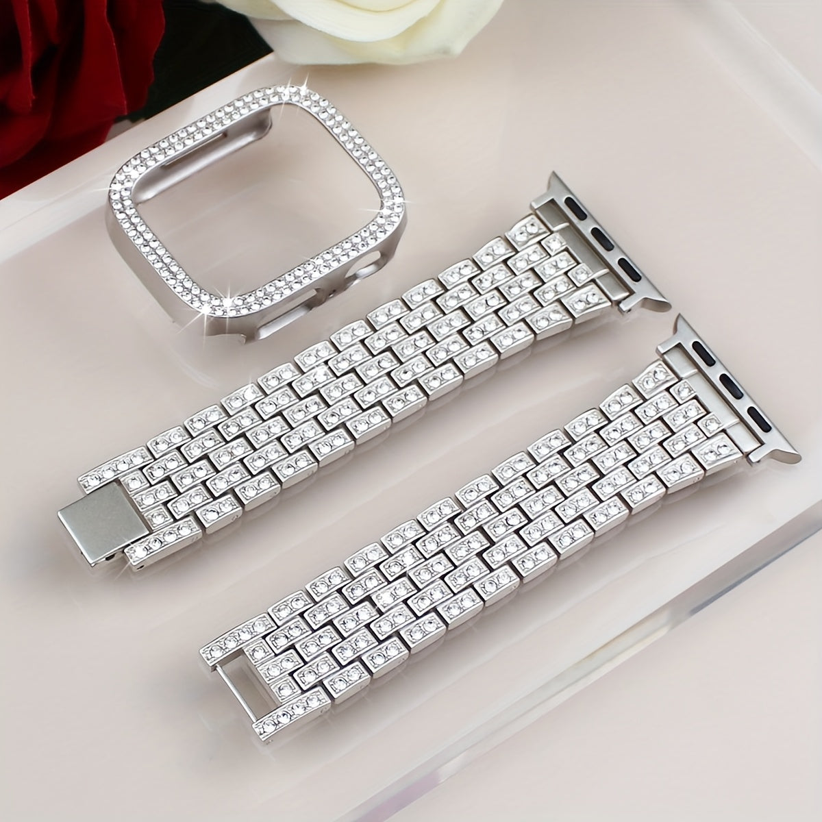 Women's Rhinestone Watch Band with Protective Case for Apple Watch 40mm 45mm