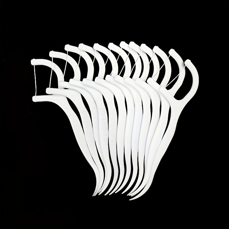 Disposable Dental Floss Sticks Pack of 50 for Travel Hygiene White Plastic