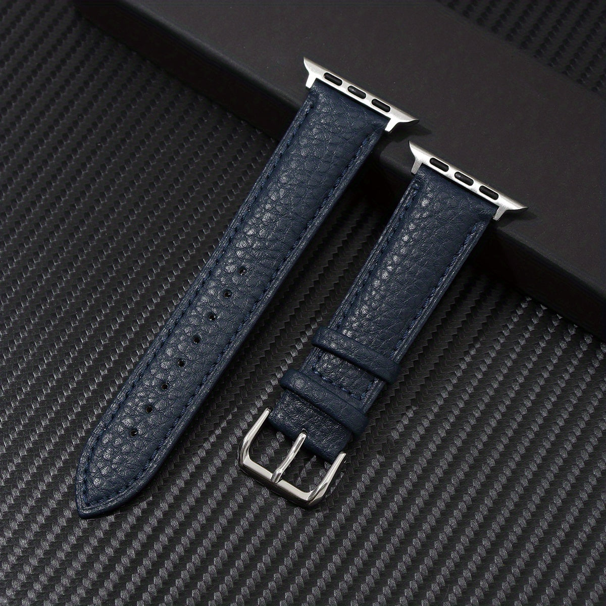 Navy Blue Synthetic Leather Watch Band for Apple Watch with Stainless Steel Clasp Compatible with Series 3-9