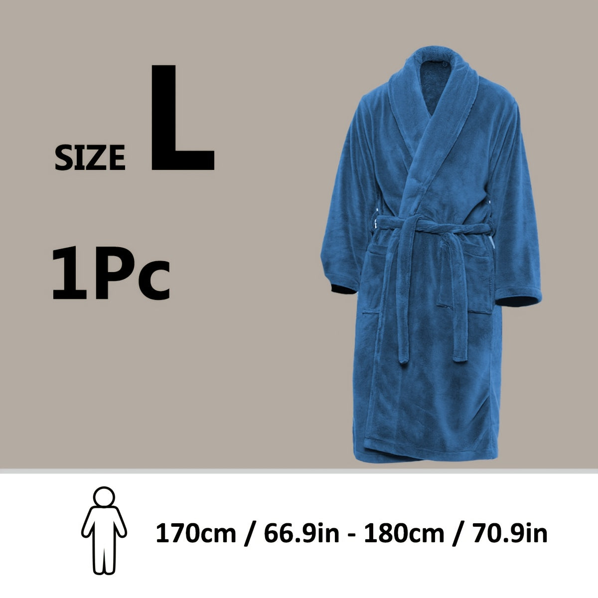 Unisex Fleece Bathrobe with Shawl Collar Soft Machine Washable