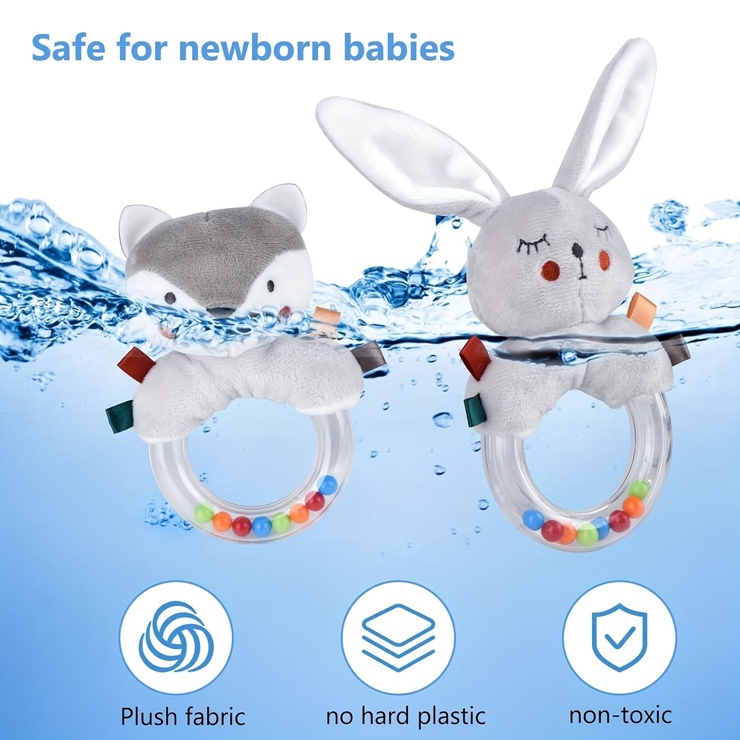 Baby Rattles Soft Hand Bell Grip Rocking Bed Squeaky Baby Rattle for Newborns 0-12 Months