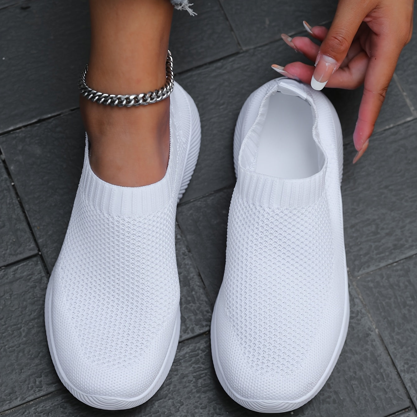 Women’s Breathable Knit Slip-On Sneakers Lightweight EVA All-Season Casual Shoes