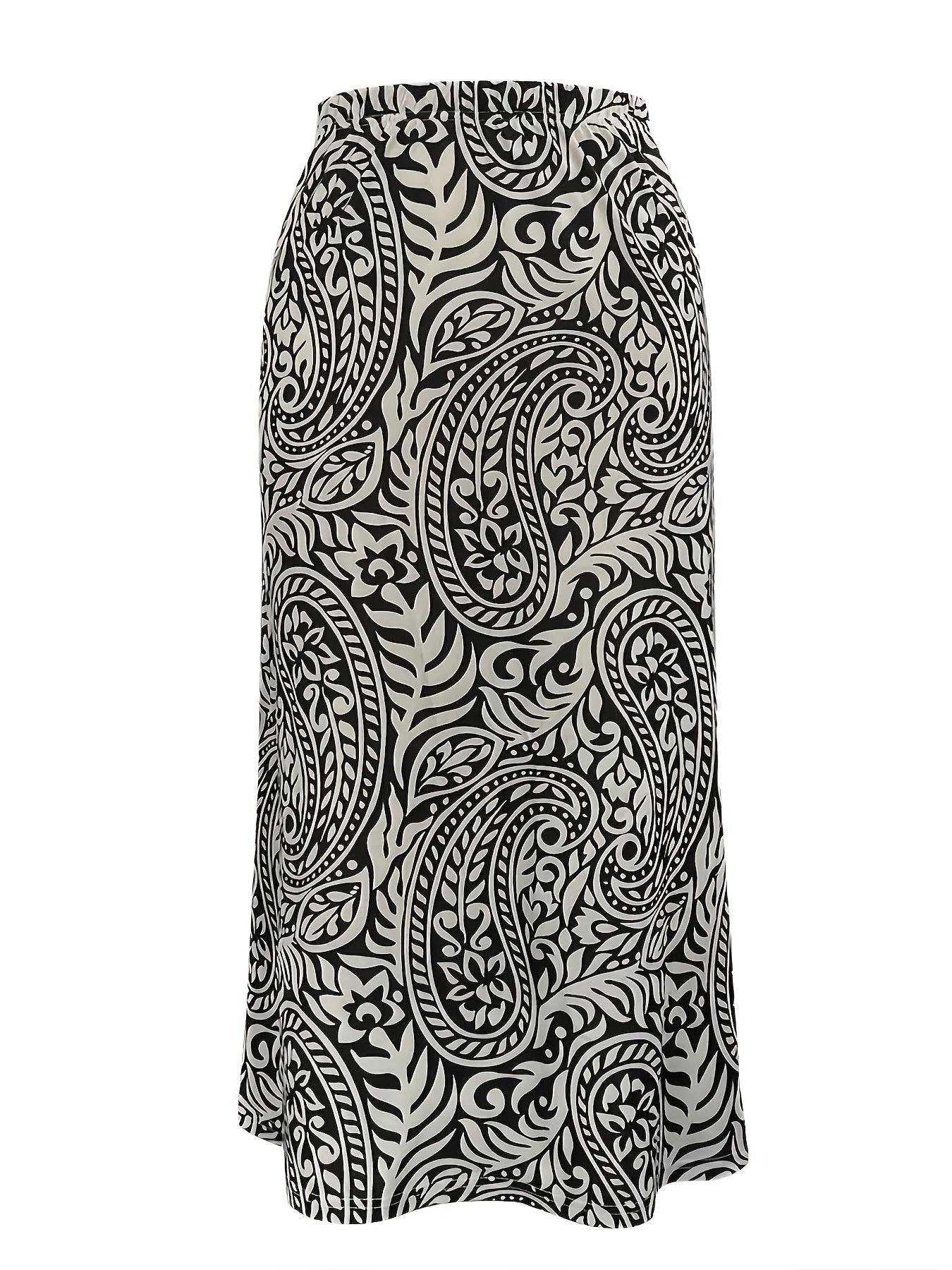 Women A-Line Skirt Ethnic-Inspired Tribal Pattern Stretch Knit Black White