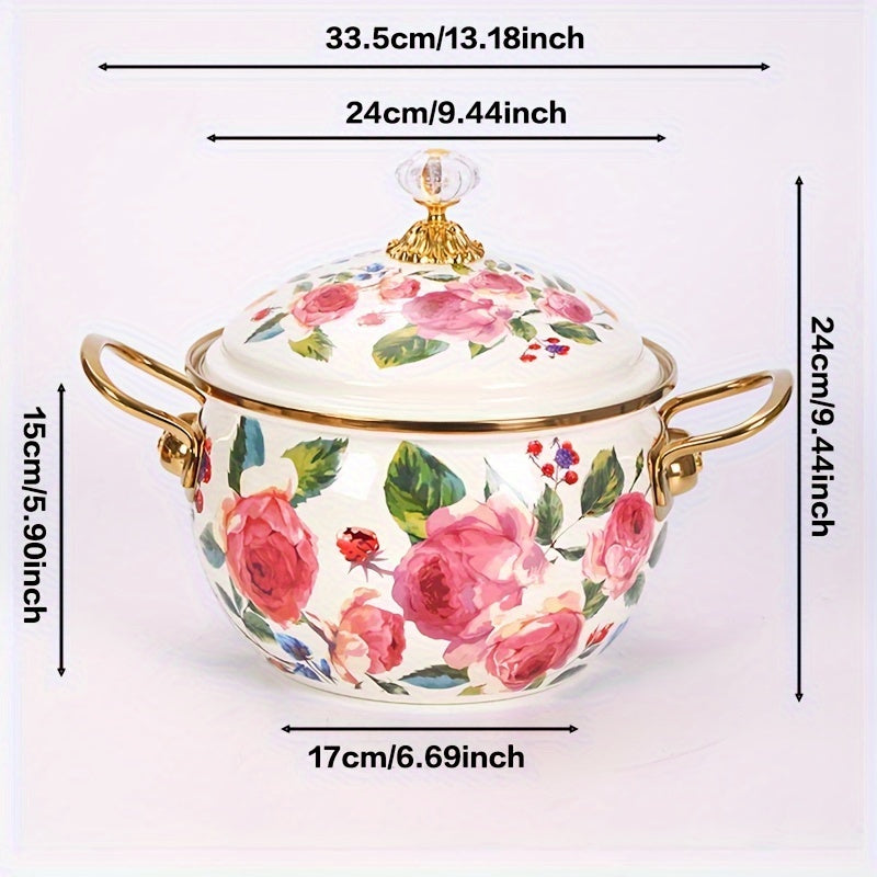 Rang-barang emal olma shaklidagi qozon, pishirish va xizmat qilish uchun, issiqlikka chidamli, oson tozalanadi