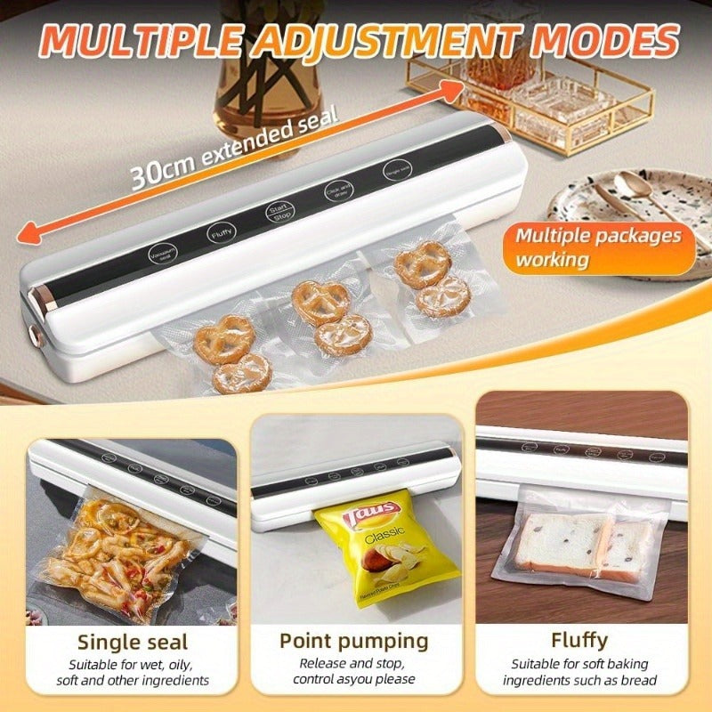 Uy va tashqarida sayohat qilish uchun qayta to'ldiriladigan simsiz vakuum yopishtiruvchi, avtomatik chiqarish, ho'l/quruq foydalanish, 10 ta vakuum paketlari, 1500mAh batareyali. Oziq-ovqatni saqlash va sayohat uchun ideal.