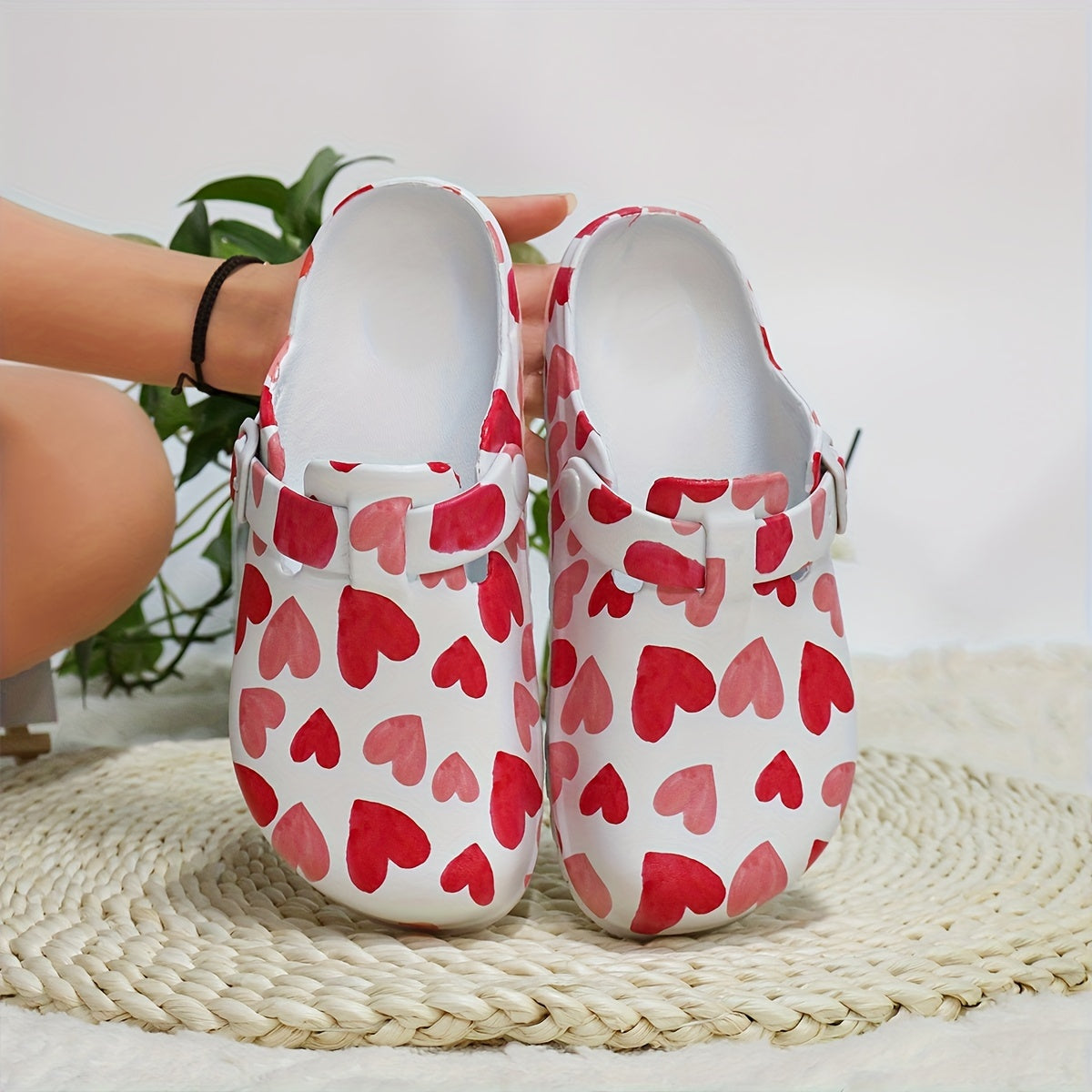 Women's Floral Pattern EVA Slip-On Mule Slippers with Adjustable Buckle