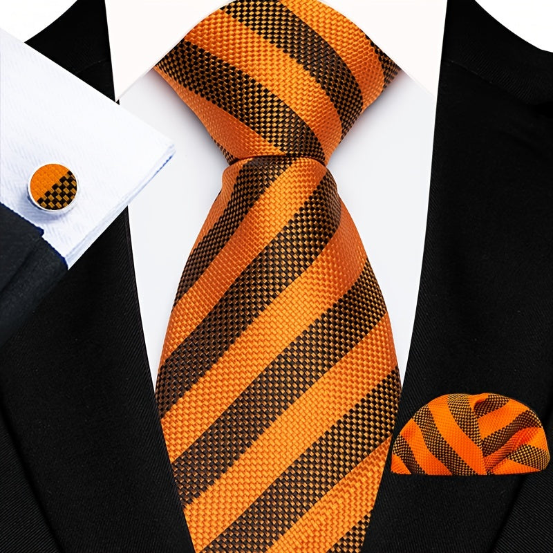 Men's Floral Paisley Striped Plaid Necktie Handkerchief Cufflinks for Formal Events