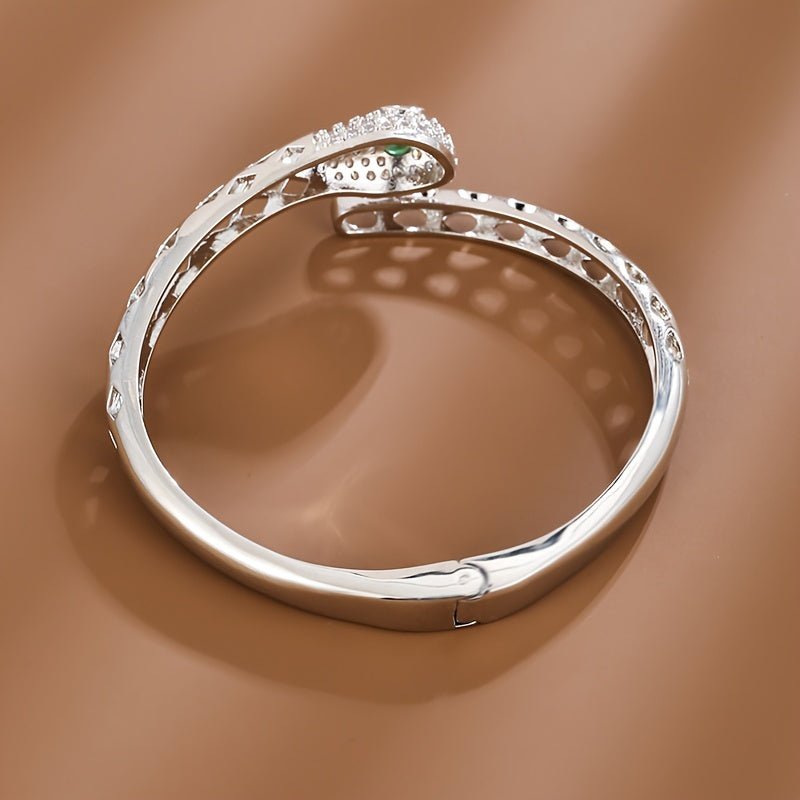 Women’s Copper Cuff Bracelet with Hollow Snake Design and Synthetic Zirconia