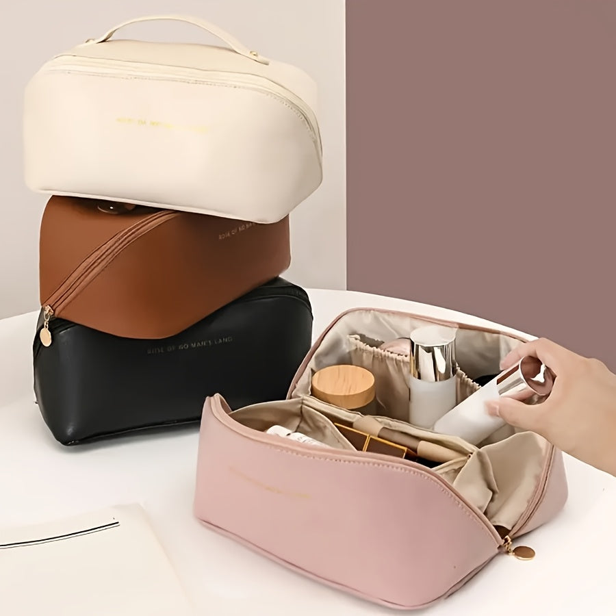 Большой вместительный органайзер для макияжа и туалетных принадлежностей из искусственной кожи с молнией и ручкой