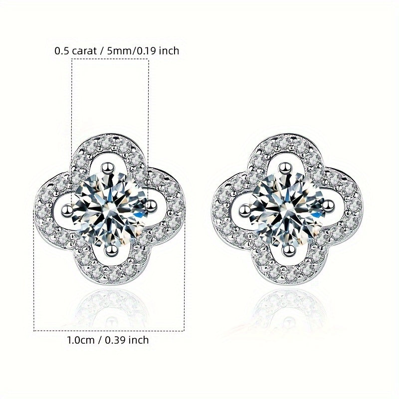 Moissanite Jewelry Set 925 Sterling Silver Earrings Necklace Ring Flower Design Gift