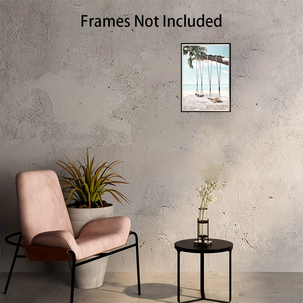 Beach Coast Canvas Wall Art Seaside Palm Tree Ocean Swing Blue Sky Sea View