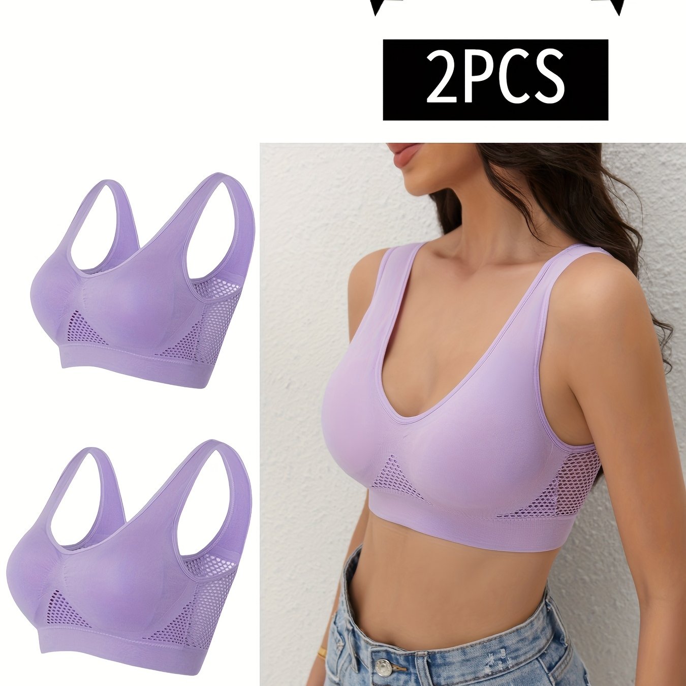 Women’s Breathable Mesh Padded No Underwire Sports Bra Light Pink