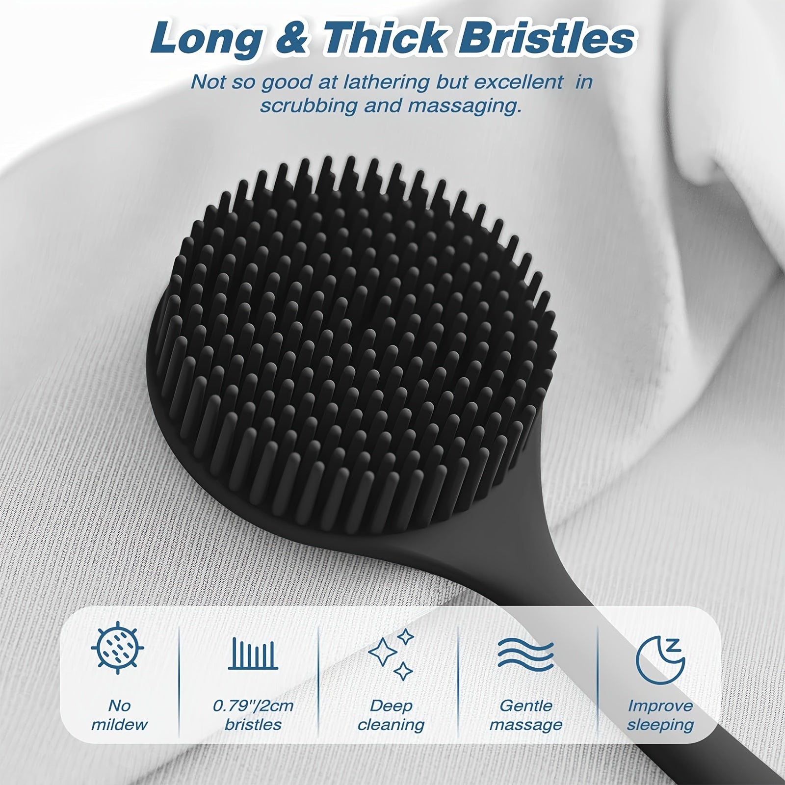 4-Piece Silicone Bath and Shower Brush Set with Dual-Sided Long Handles for Back Face and Scalp Massage