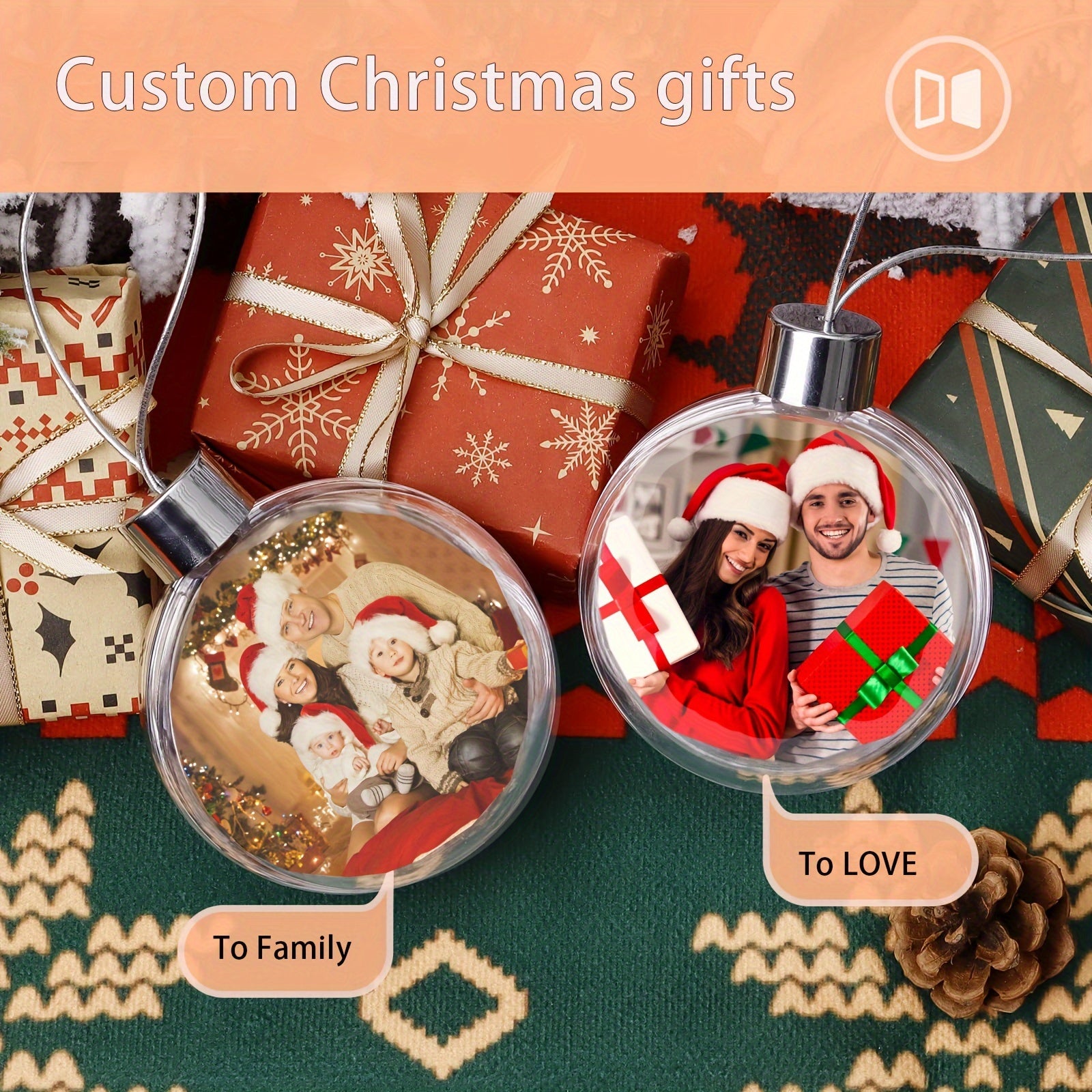 Personalized Photo Ornament for Christmas Tree Plastic Hanging Picture Sphere Holiday Decor Gift