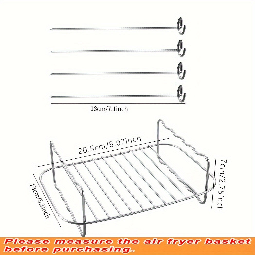 Stainless Steel Kebab Grill Rack with Skewers for Air Fryer Deep Fryer and Pressure Cooker