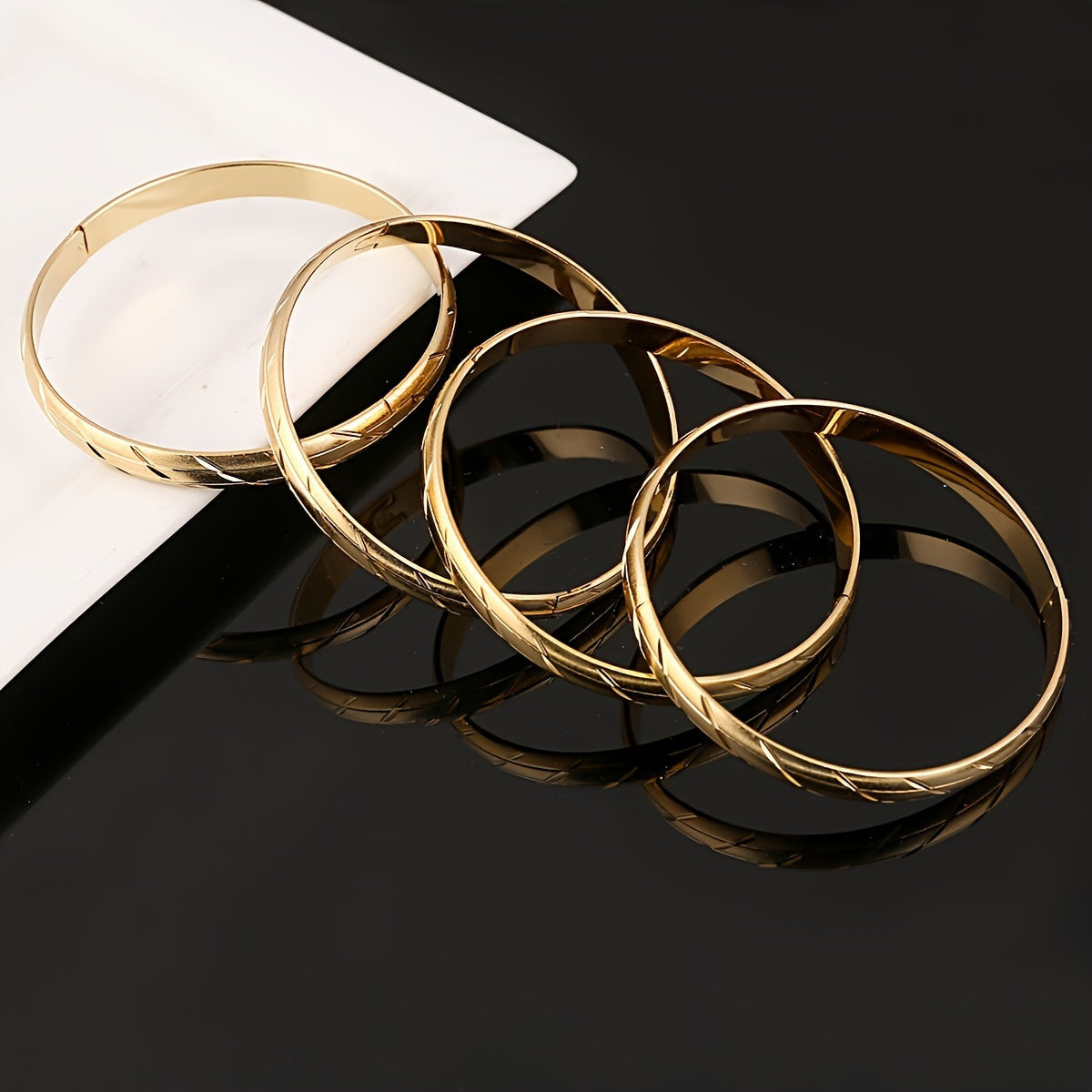 Set of 4 Bohemian African Style Women's Copper Bangle Set Golden Finish for Weddings Parties Gifts