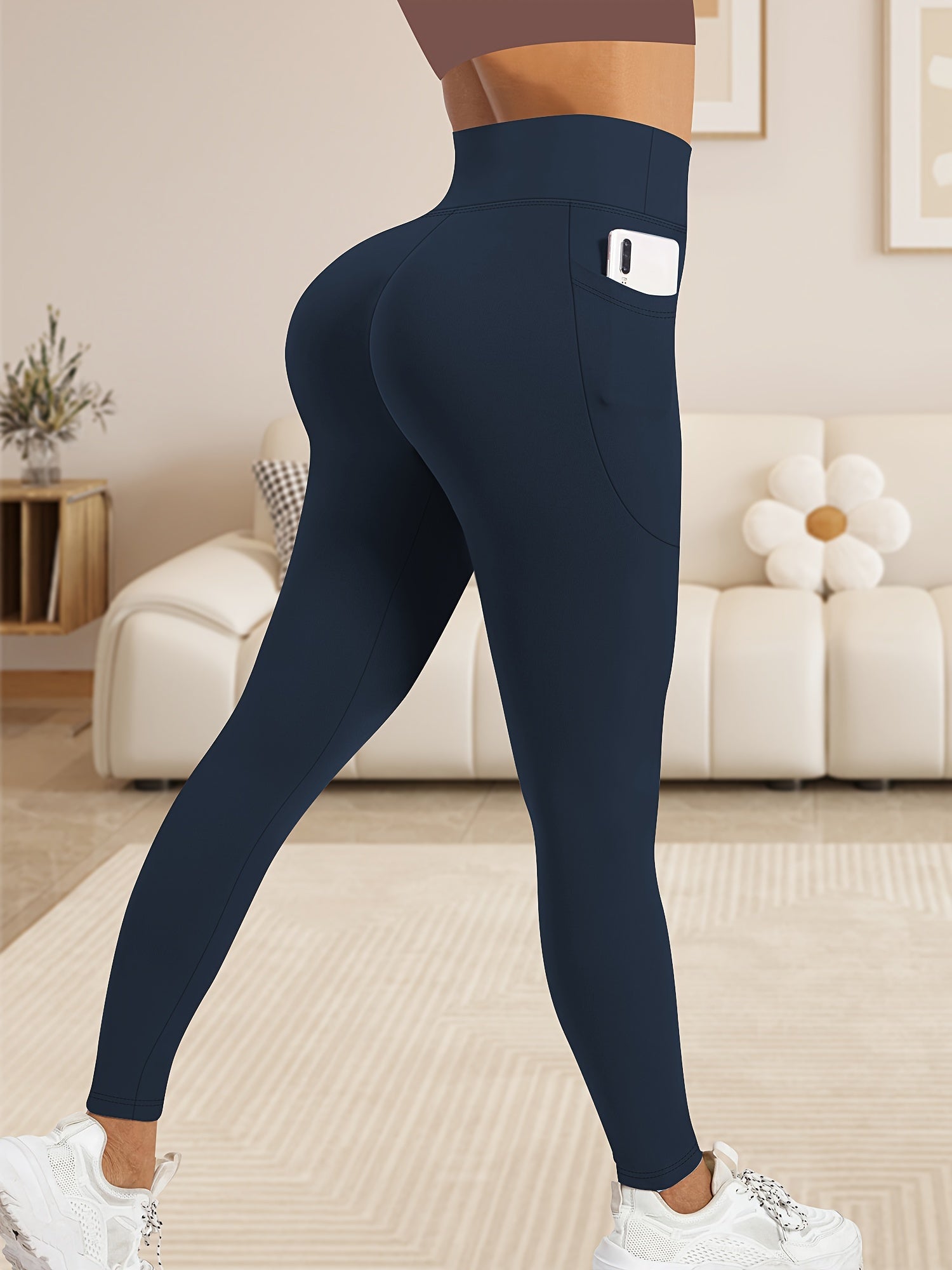 Plus Size Women's High-Waist Leggings with Tummy Control and Moon Pocket