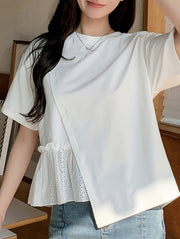 Women's Y2K Asymmetrical Hem 2-in-1 T-Shirt Solid Color Short Sleeve