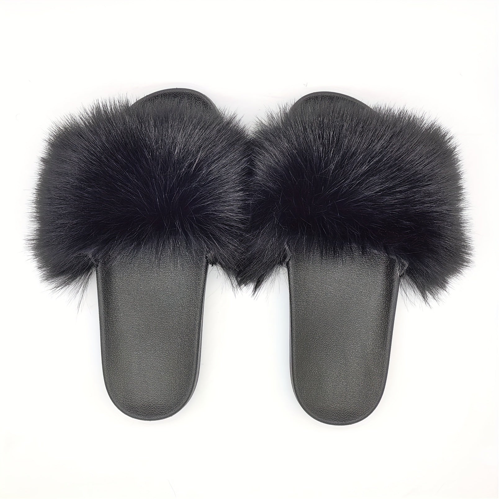 Women's Faux Fur Slides Open-Toe Flat Sandals Indoor Outdoor Fuzzy Slippers
