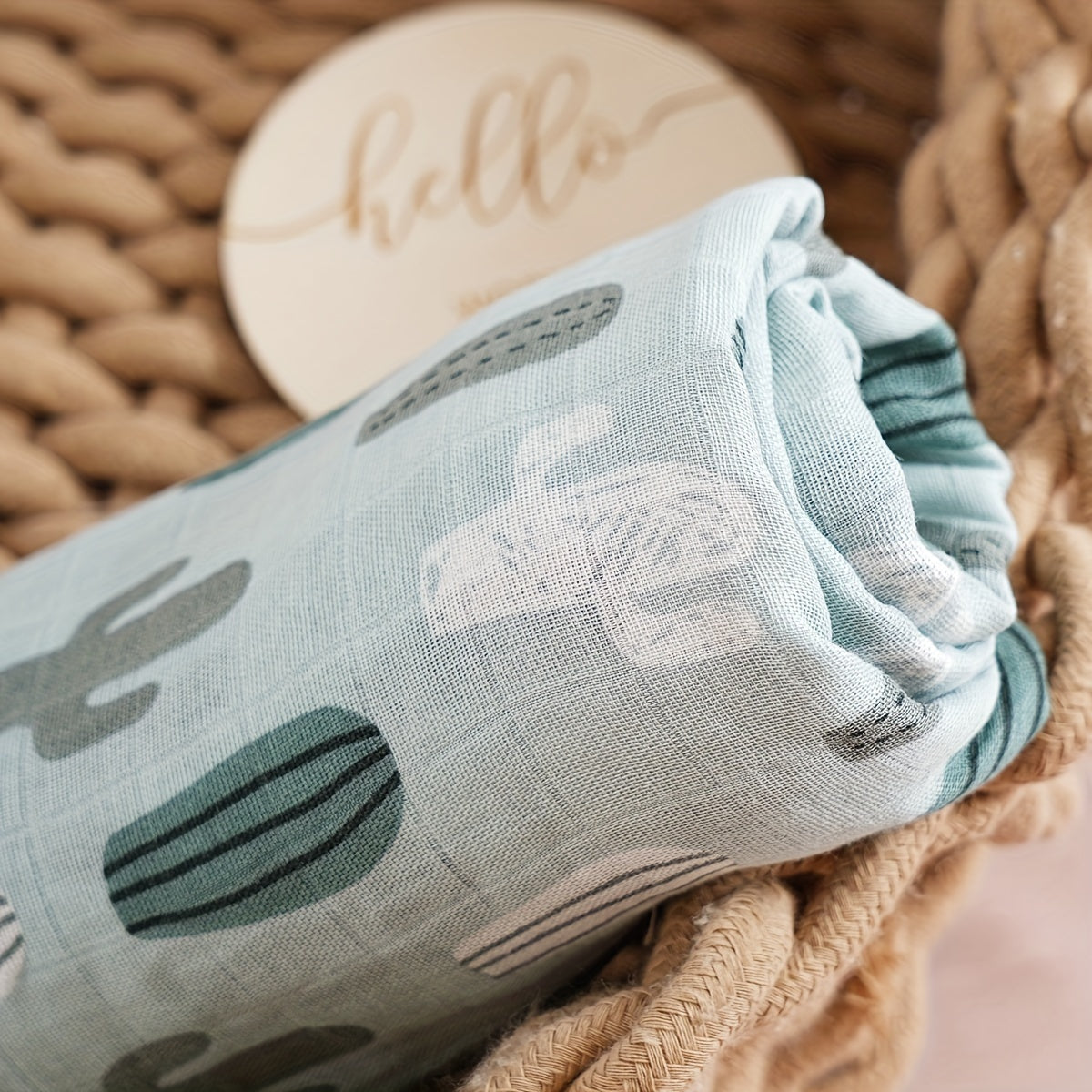 Baby Swaddle Blanket Soft Bamboo 2-Layer Plant Print for Sleep and Play