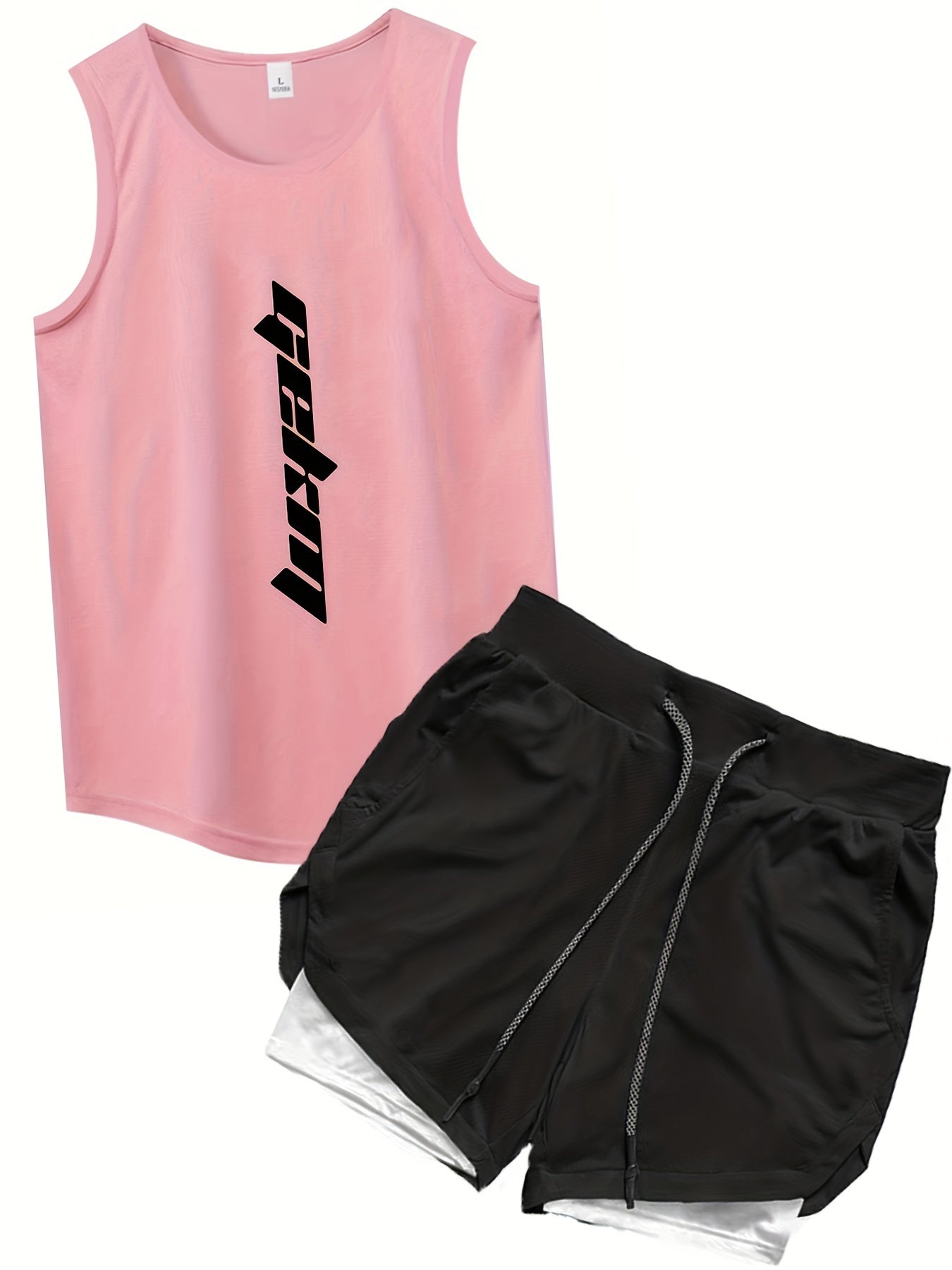 Men's Casual Letter Print Tank Top and Shorts Set Polyester Sleeveless All-Season