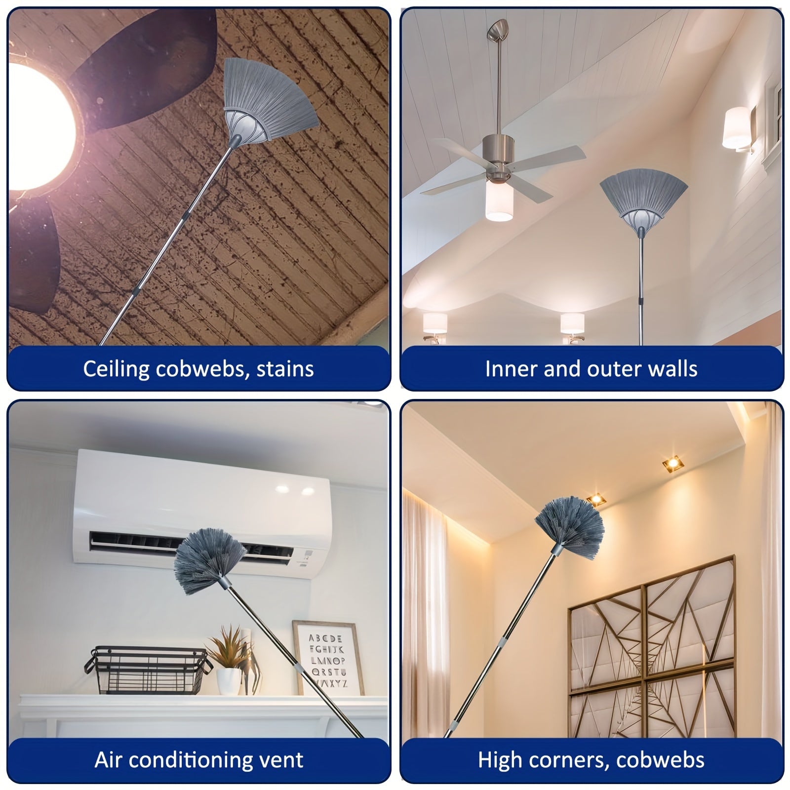 2 ta uzaytiriladigan baland shiftlar uchun chang tozalagichlar to'plami, 10 ta ustun bilan - baland shiftlar, jaluzilar va to'rg'ay to'rlarini quvvatga ehtiyoj sezmasdan oson tozalash uchun ideal.