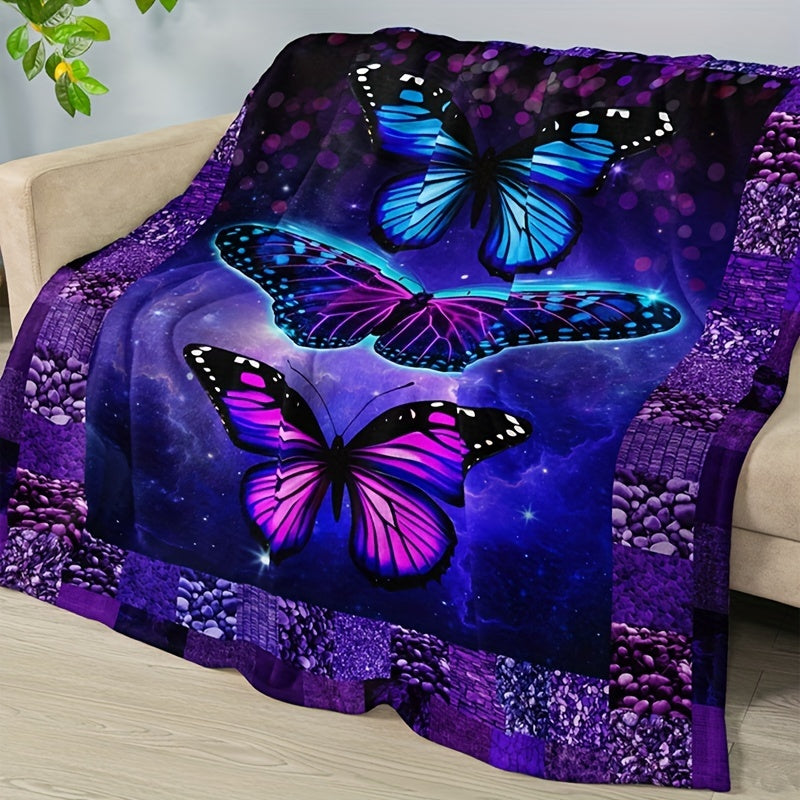 Contemporary Butterfly Print Flannel Blanket All Seasons Animal Theme 200-250gsm Polyester Knit