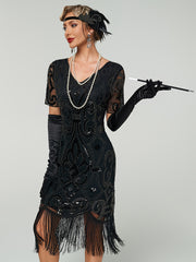 Plus Size 1920s Sequin Gatsby Party Dress Short Sleeve Evening Gown