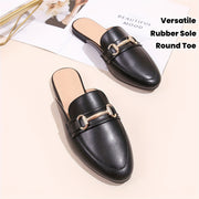 Women's Faux Leather Loafers with Metallic Accents Black Casual Flats