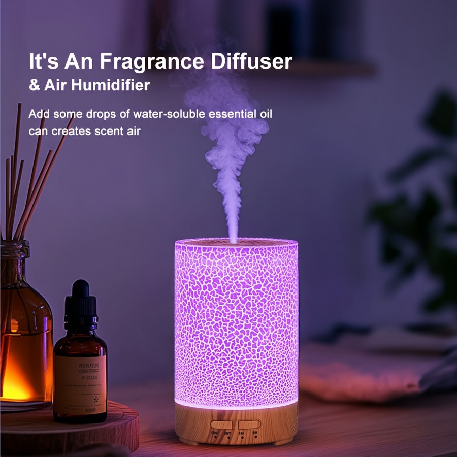 Humidifier with 150ml Capacity, 7-Color Adjustable Light, Wood Grain Finish, USB Powered for Desktop and Room Use