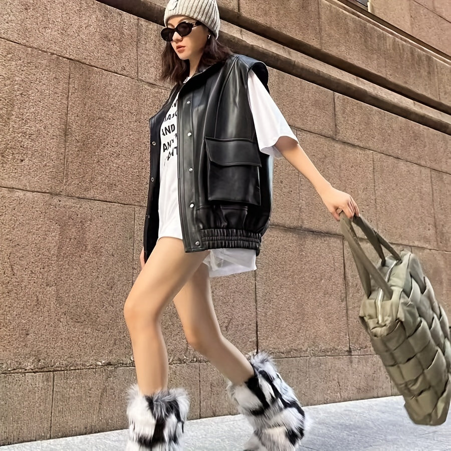 Women's Plush Faux Fur Mid-Calf Boots, Oversized, Harajuku Style