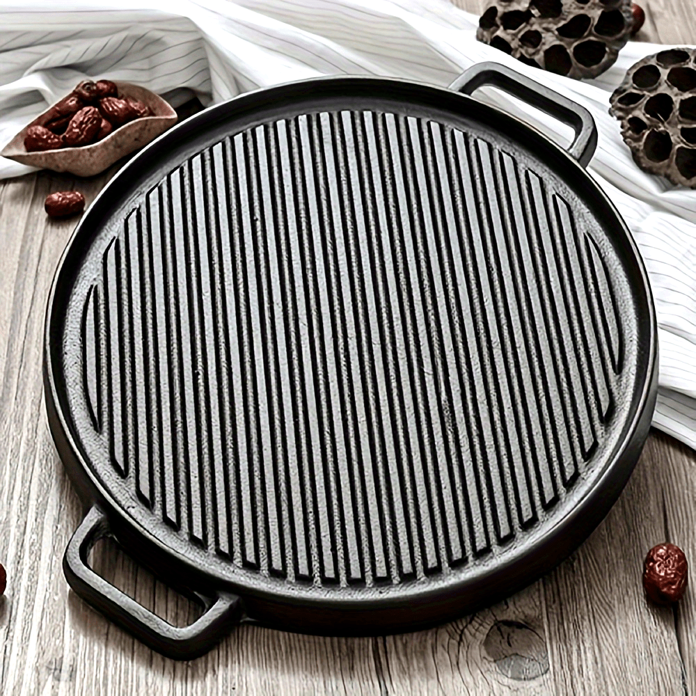 Double-Sided Cast Iron Roasting Pan with Grill Plate Reversible Non-Stick Cookware
