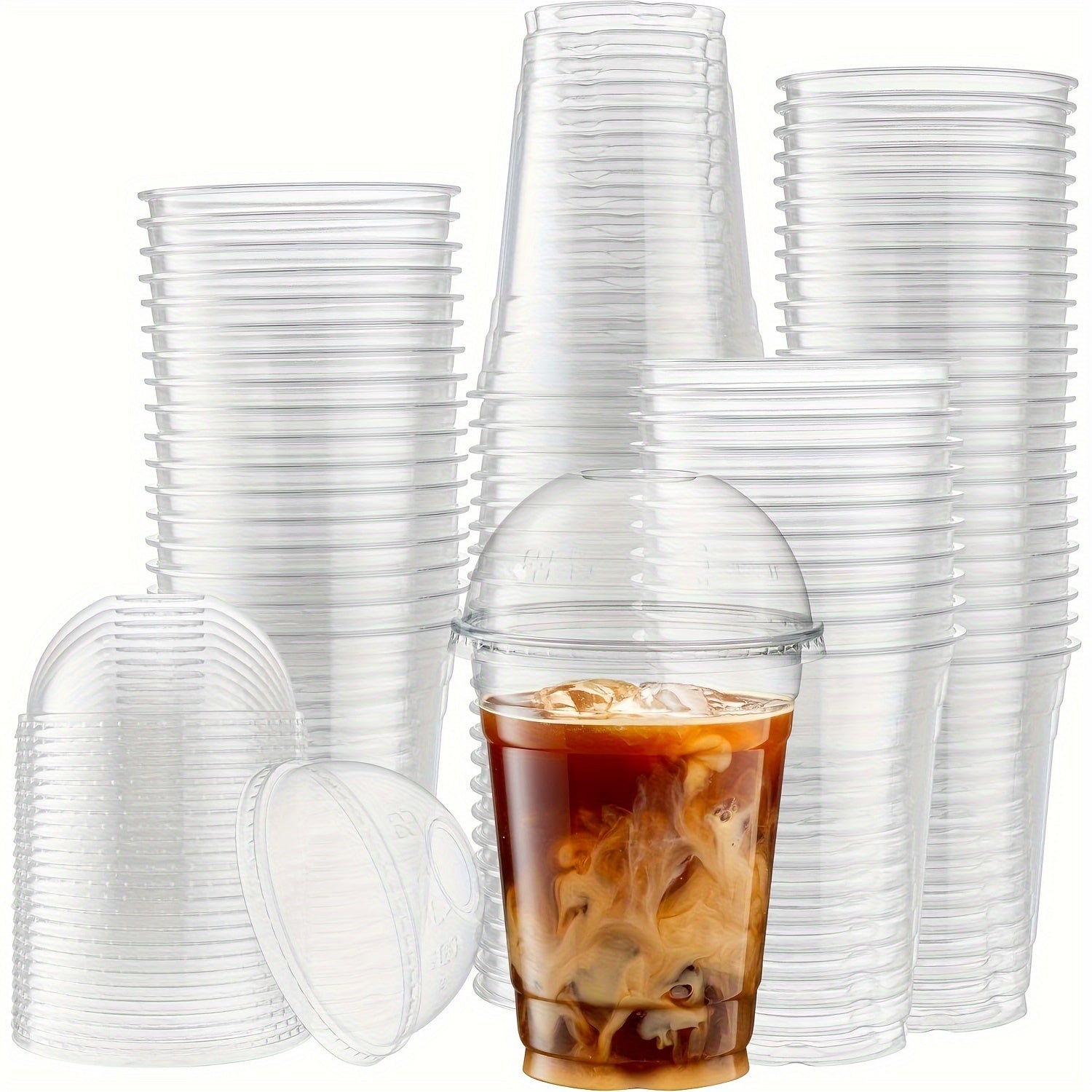 Set of 30 Leak-Proof 10oz Disposable Cups with Dome Lids for Smoothies Milkshakes Boba Tea