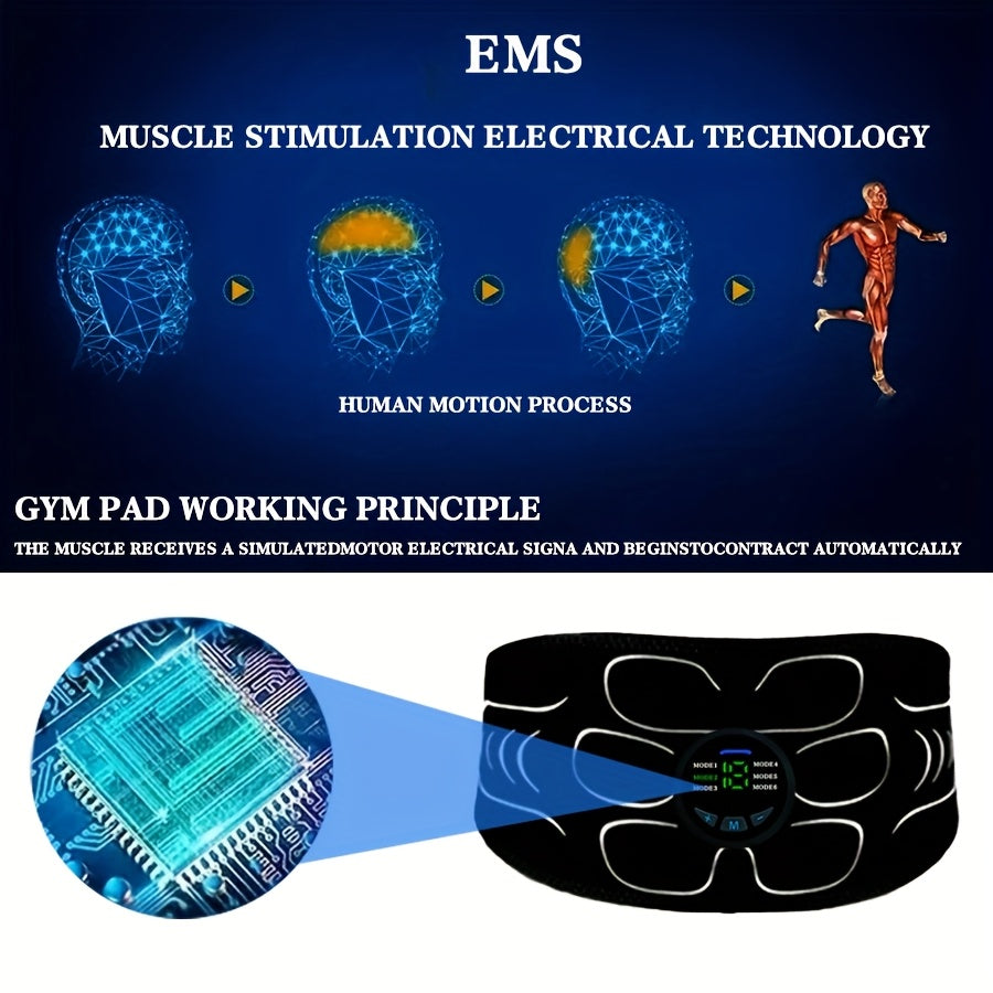 USB Charging EMS Abdominal Massage Belt with 6 Modes 18 Intensities 15-Minute Timer