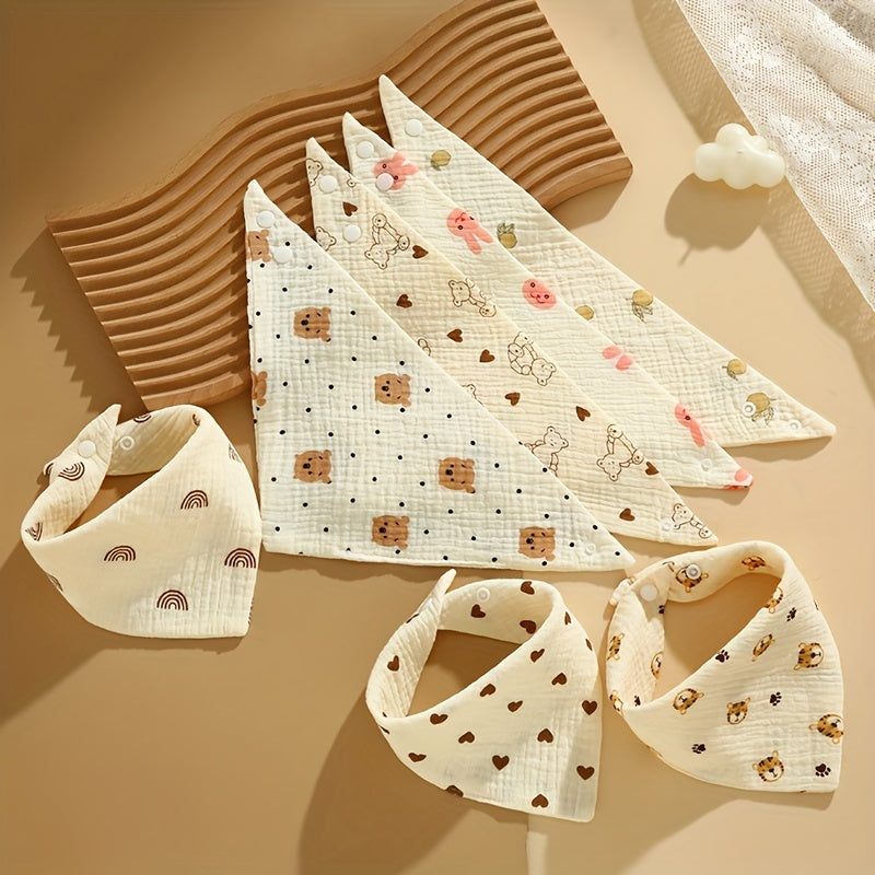 Set of 6 Cotton Baby Bibs Saliva Cloths with Snap Closure and Absorbent Woven Fabric