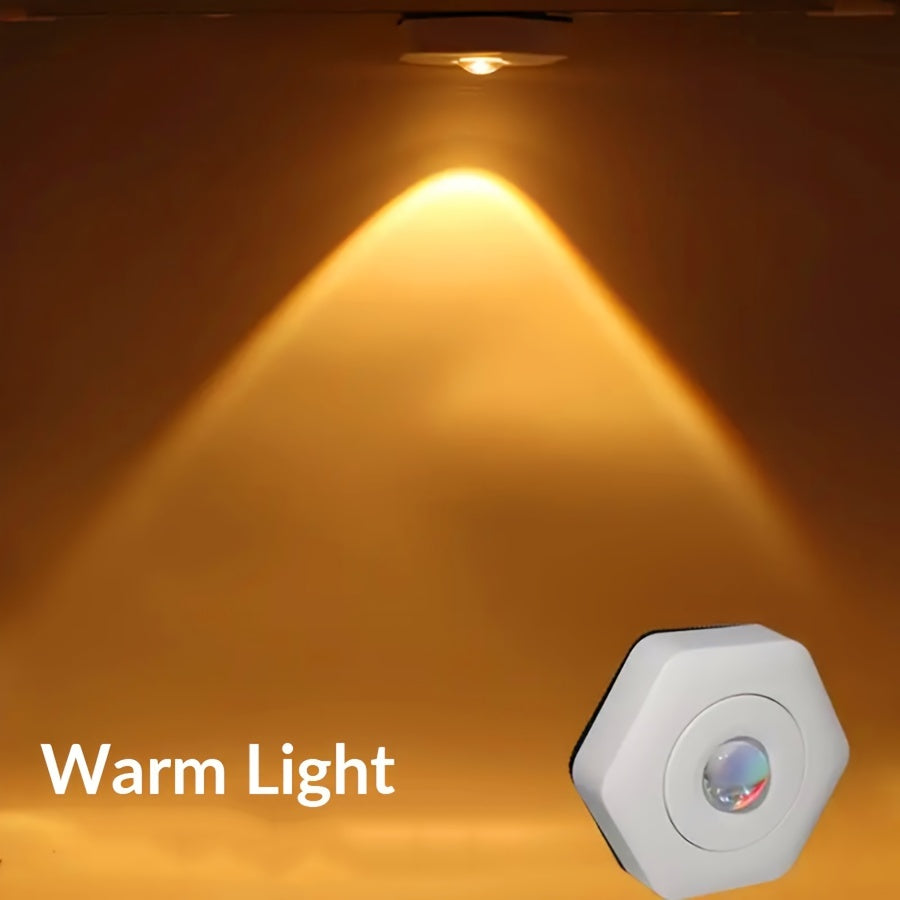White Hexagonal Sunset Red LED Projection Lamp Dimmable Battery Powered for Cabinet Wall Lighting