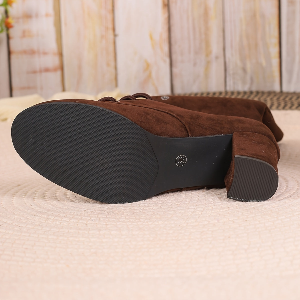 Women's Solid Color Lace-Up Casual Chunky Heel Boots