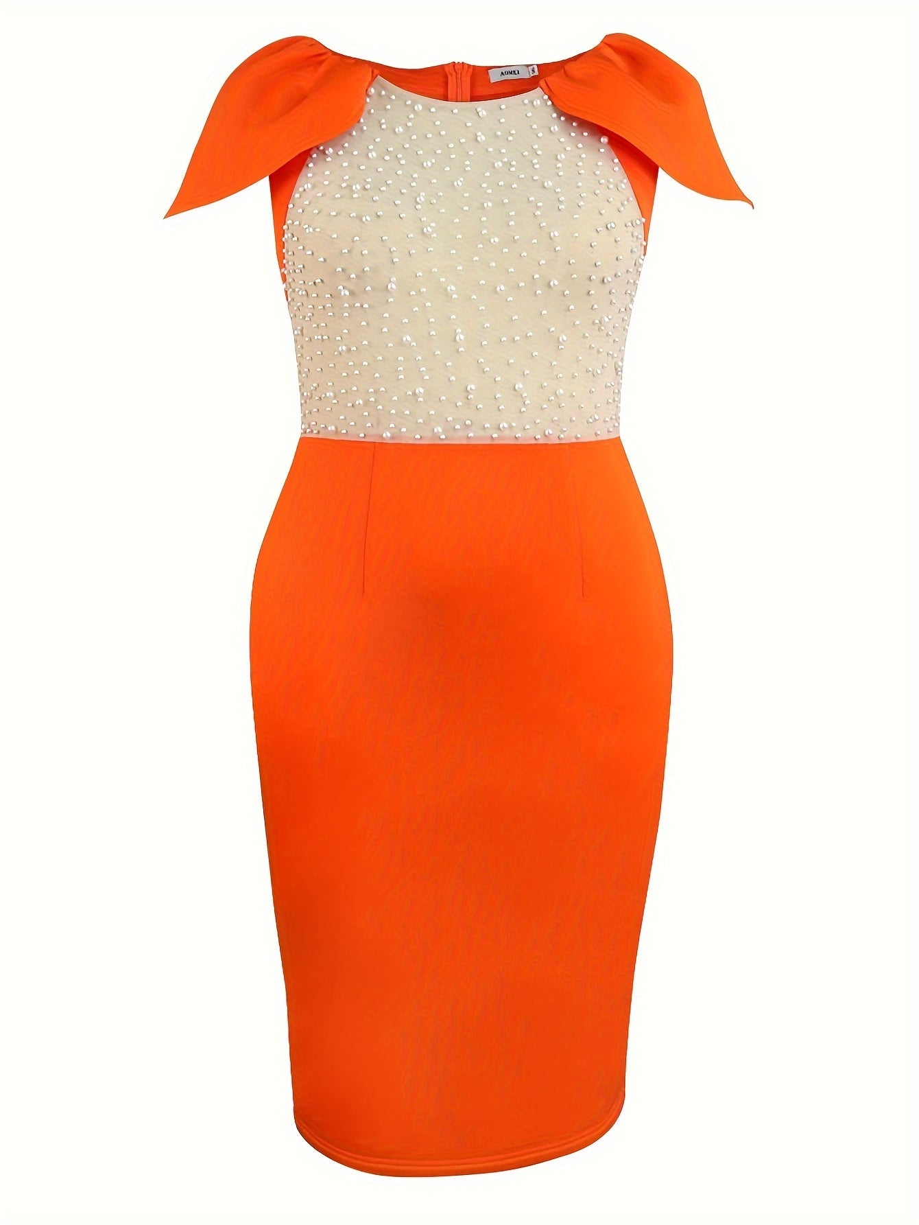 Plus Size Beaded Mesh Colorblock Bodycon Dress for Party and Banquet