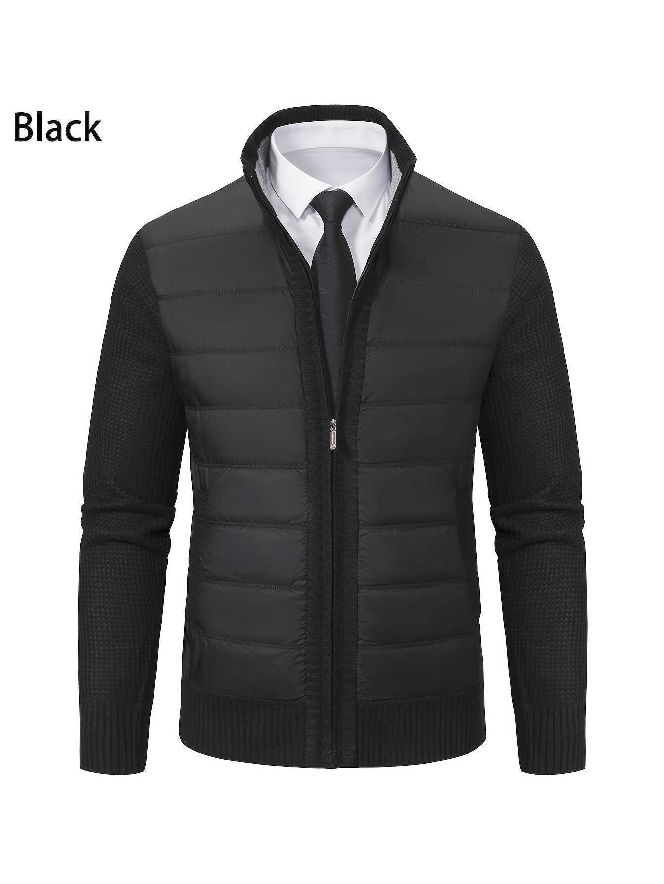 Men's Light Gray Polyester Casual Knit Jacket with Mandarin Collar for Hiking and Outdoor Activities