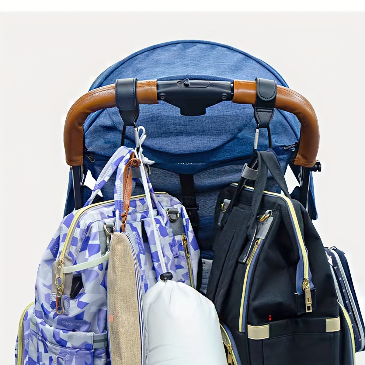 2 ta PU sun'iy charm aravachalar uchun osongina osiladigan sumka tutqichlari, aravachaga ulanishi mumkin bo'lgan aravacha tasmalar