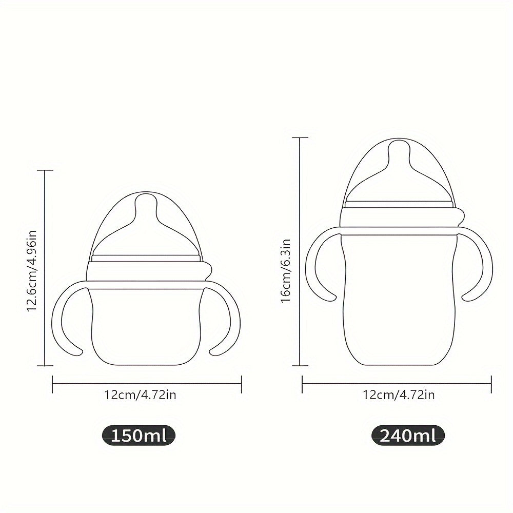 Нано-силиконовые бутылочки для молока и воды с ручками для мальчиков и девочек в возрасте от 0 до 36 месяцев, объем 150 мл и 240 мл, без бисфенола, мягкие и устойчивые к укусам, противоударный дизайн - идеальный подарок для маленьких детей.