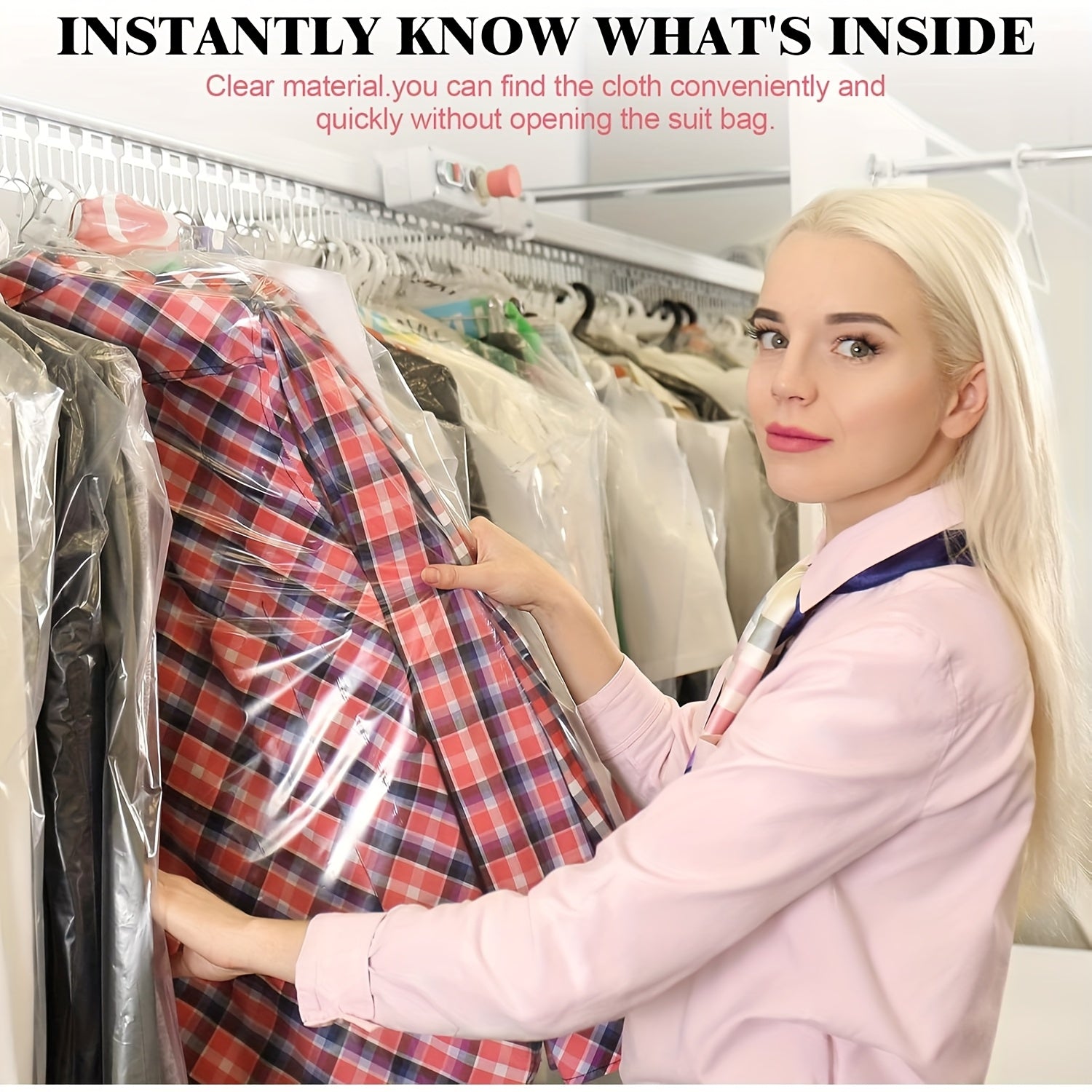 20 ta shaffof plastmassa kiyim sumkasi to'plami, kostyumlar va palto saqlash uchun chang yopilishlari