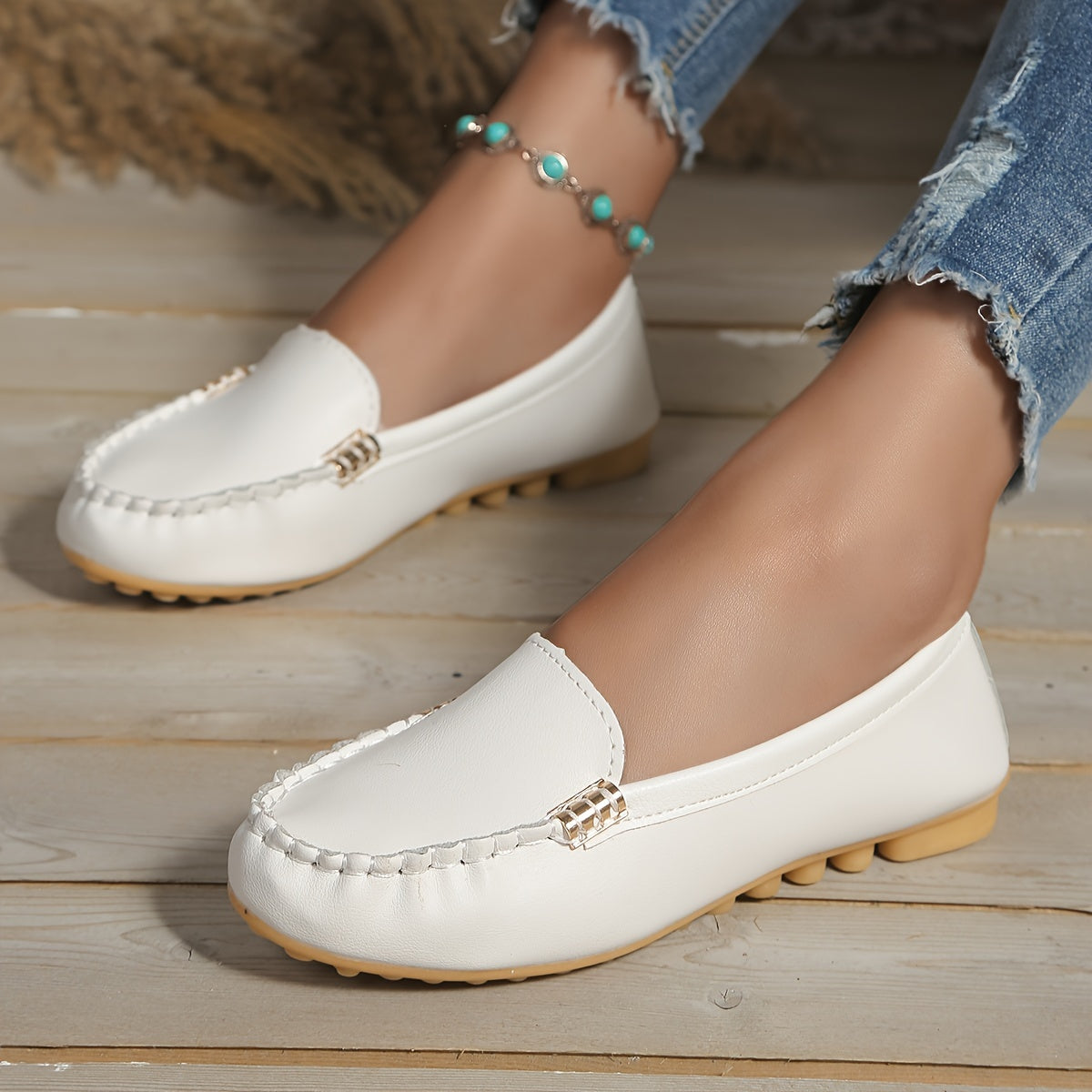 Women's Casual Flat Loafers Rubber Sole Slip-On Shoes Menopause Comfortable