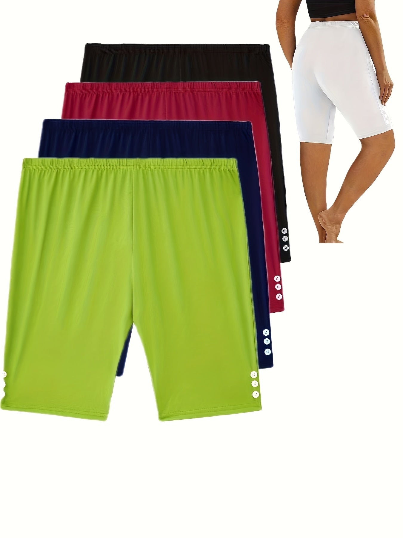 Women’s Plus Size Summer Bermuda Shorts Stretchy High-Waisted Casual Solid Color