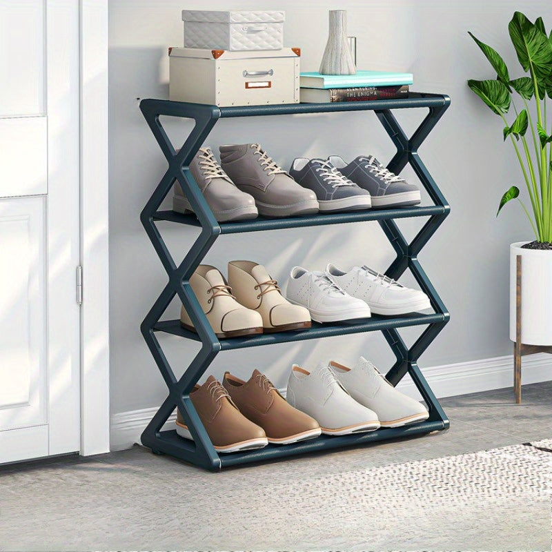 Black Plastic Freestanding Shoe Rack with Expandable Adjustable Shelves 4 Tiers