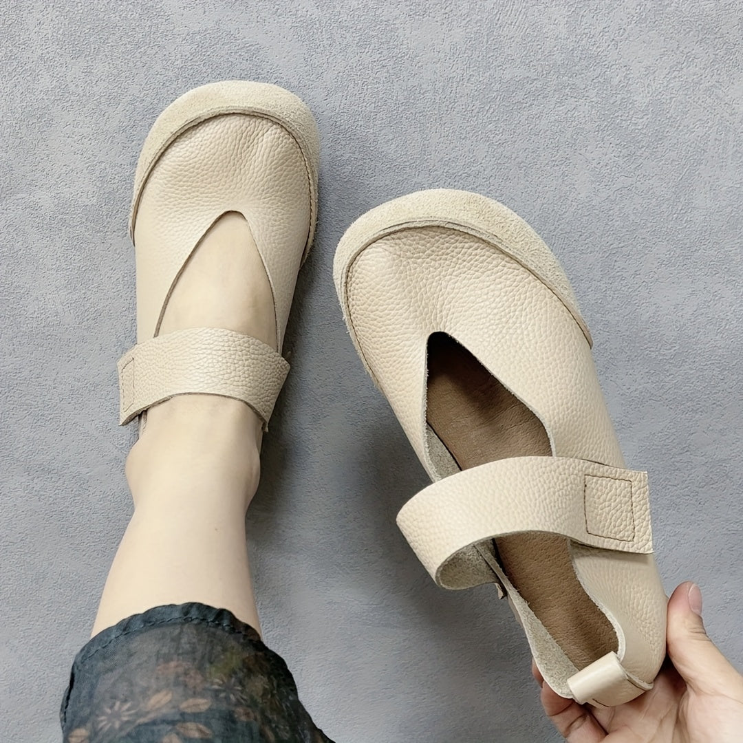 Women's Genuine Leather Mary Jane Flats Brown Breathable Comfortable