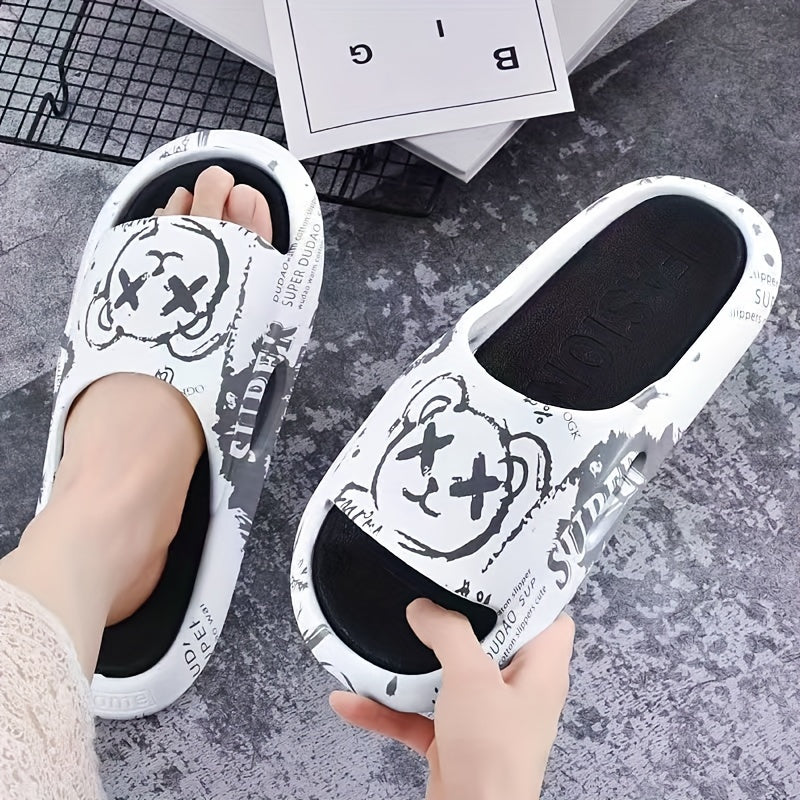 Kids Cartoon Bear Slippers PVC Non-Slip Indoor Outdoor Summer Casual White Gray